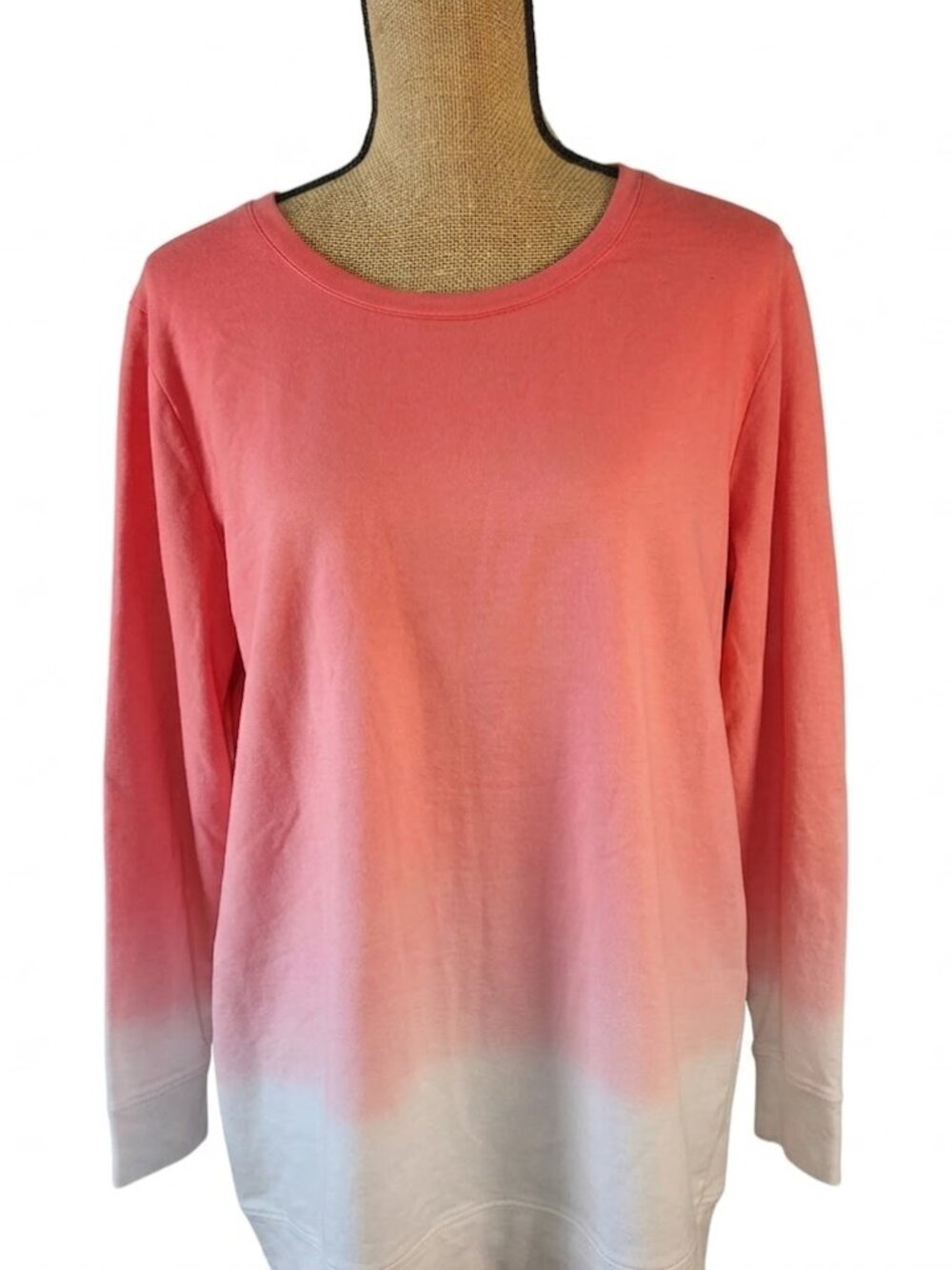 D & Co. Active Pink White Ombre French Terry Sweatshirt Plus Size 3X Crew Neck
